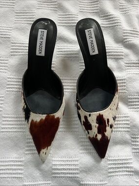 BRAND NEW Steve Madden Women's Pointed Mule in Black, White & Brown Cowhide